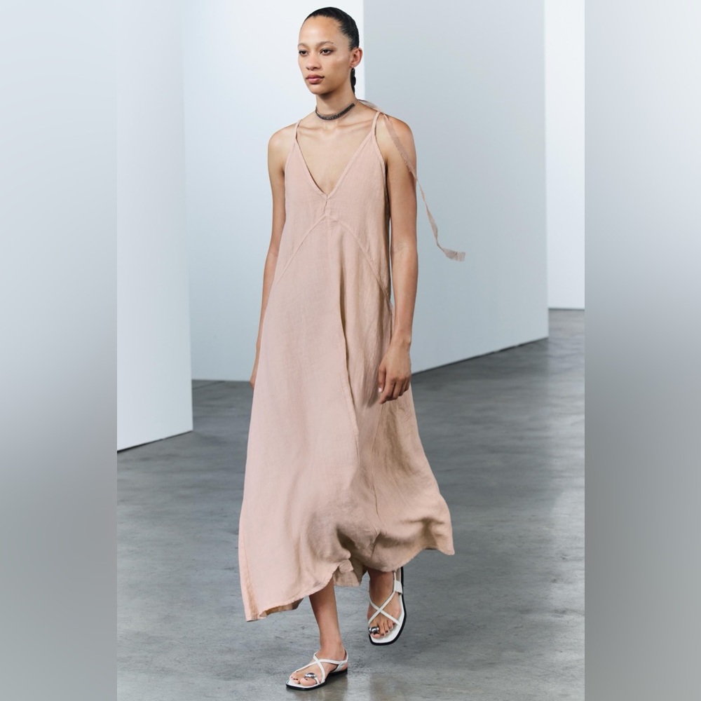 NWT Zara 100% Linen Long Midi Dress ZW Collection